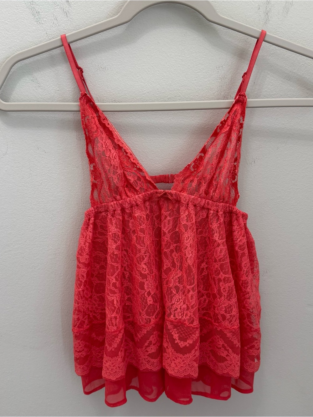Victoria Secret Coral Red Lace Babydoll Cami Baby Doll Empire Waist Size XS